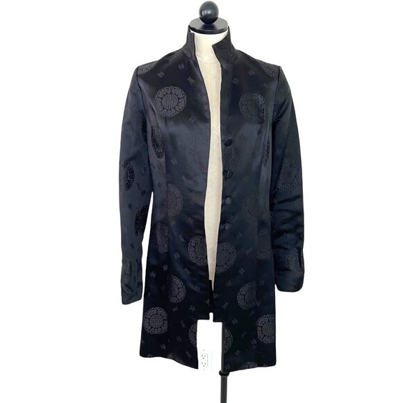 Tei Mei Shanghai Jacket Womens Vintage Asian Motif Embossed Covered Button Black - Picture 5 of 16